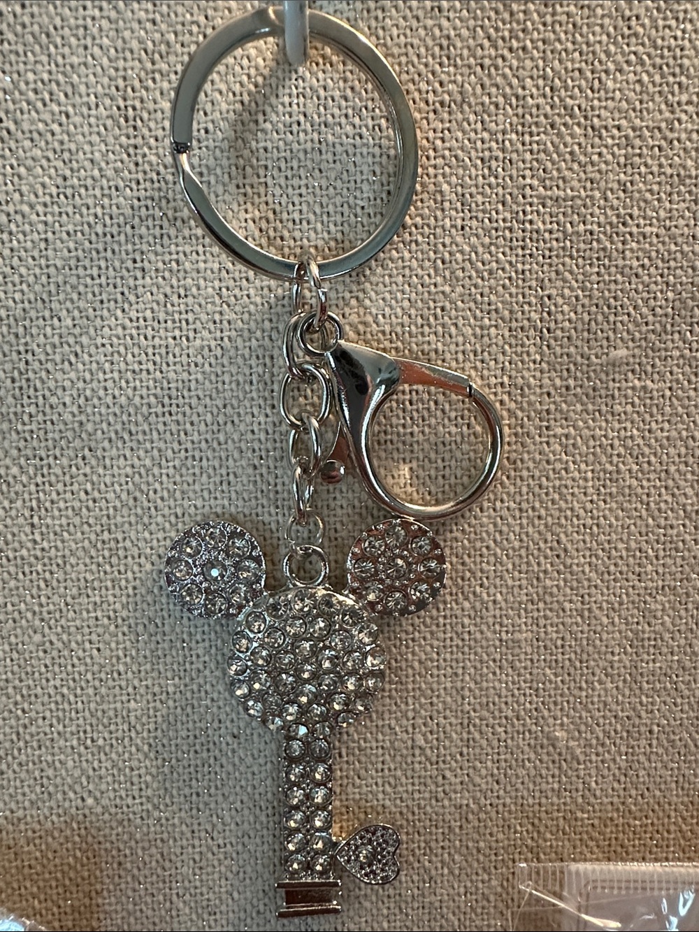 Silver Crystal Key-Shaped Mickey Charm Keychain - set of 3